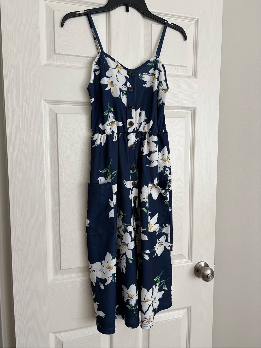 Alife Navy Blue Floral Midi Dress with White Blossoms